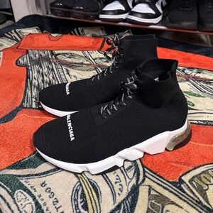 Balenciaga Black and White Knit High-Top Sneakers